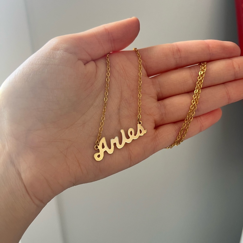 Aries Zodiac Name Plate Necklace